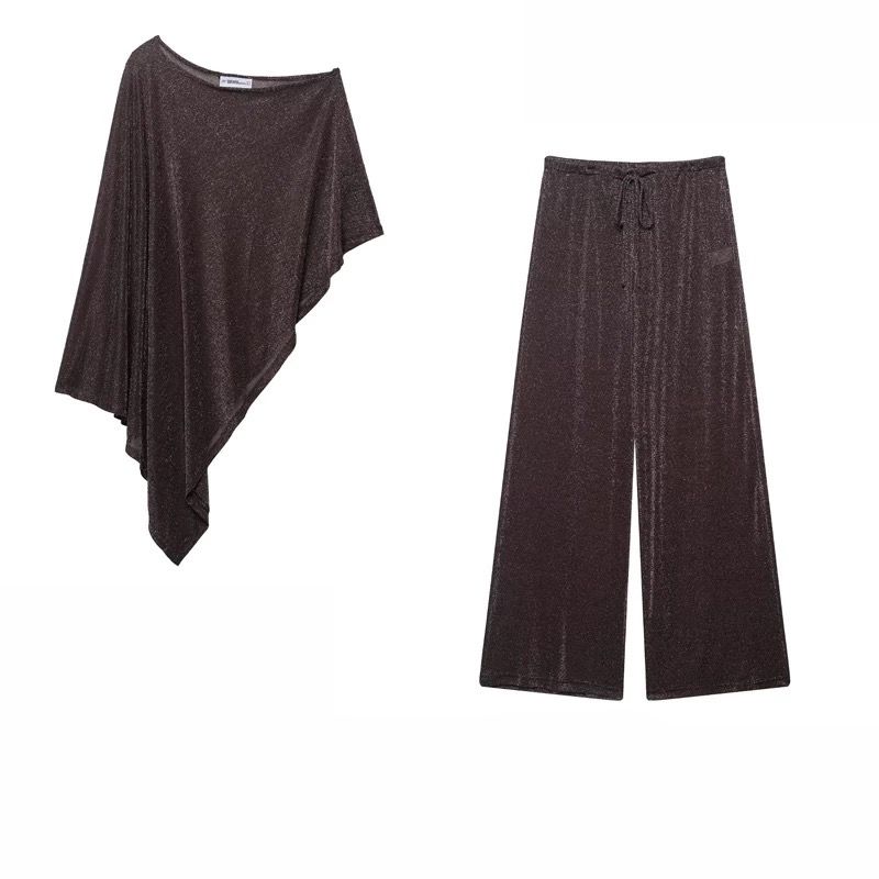 Zbzr Spring New Women Clothes Metal Color Line Asymmetric Cape Coat Wide Leg Pants 3067772 2180505