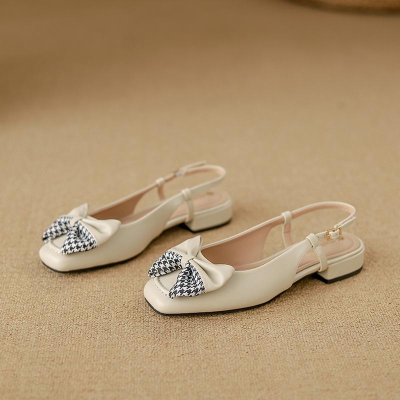 

Ретро-босоножки с бантом женские новые женские туфли летние женские 2025 года с толстым каблуком модные босоножки одинарные туфли 35 бежевый