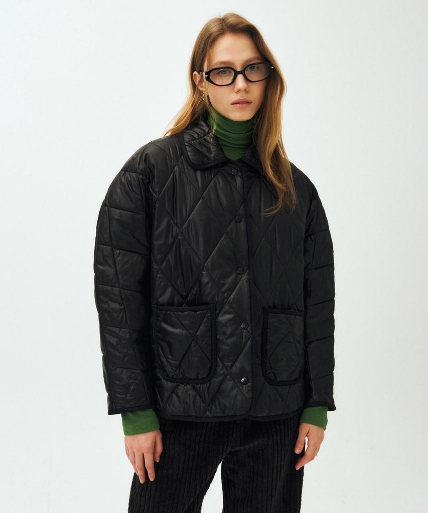 Mais Glossy Quilting Raglan Jacket / Black