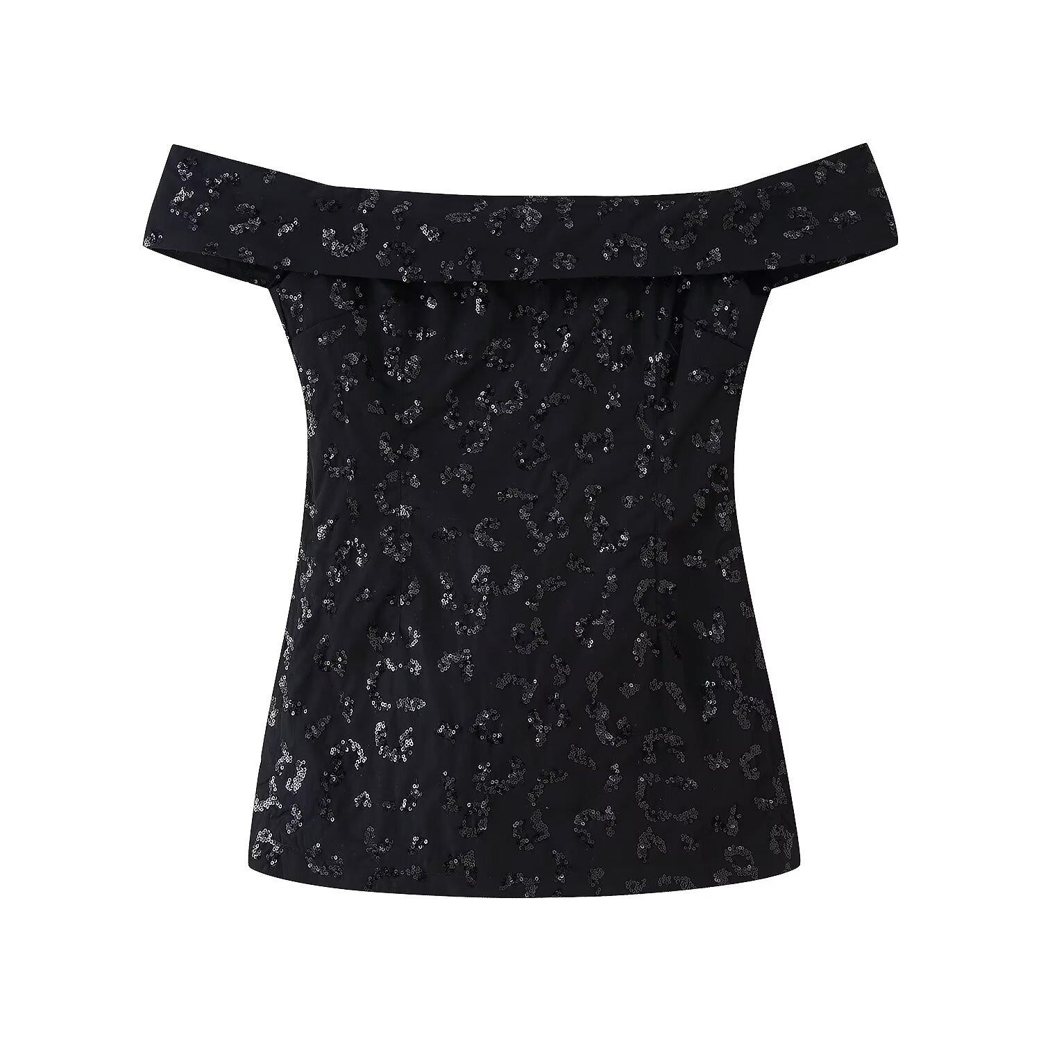2025 Summer Women s One-Shoulder Sequin Top and Pants Set S