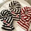 Red Striped Bow Apple Plush Knitted Scarf Female Autumn and Winter Students Thickened Atmosphere Cold-proof Scarf