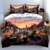 Rainbow Fairy Tale Town Scenery Duvet Cover Set With 3D Printing Design Soft Polyester Bedding Set All-Season Comfort For Gifts
