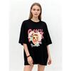 Oversized T-Shirt Black Graphic Print with Face and Text PORNik Casual Streetwear Fashion Statement Top for Women