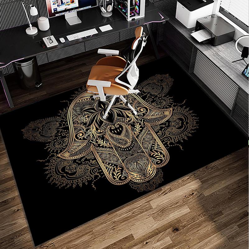 Golden Hamsa Symbol Office Rug Chair Mat, Entryway Carpet, Suitable for Front Door, Bedroom, Living Room, Desk, Holiday Gift