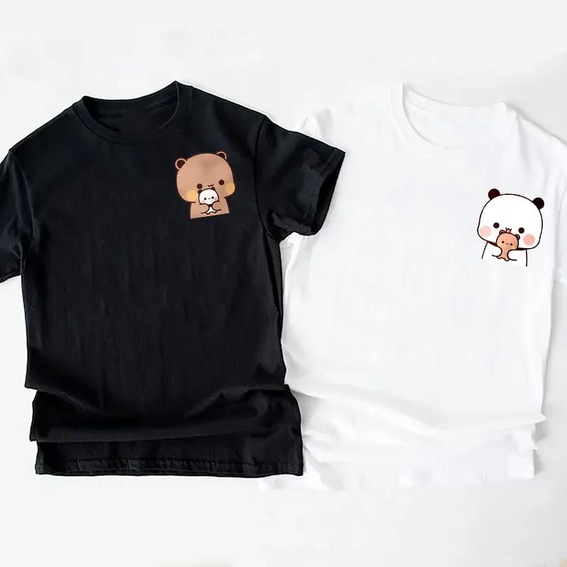 Panda Bear Bubu Dudu and Their Babies T Shirt Fashion Funny Couple T-shirt Women Men Fashion Casual Short Sleeve Tees Clothing