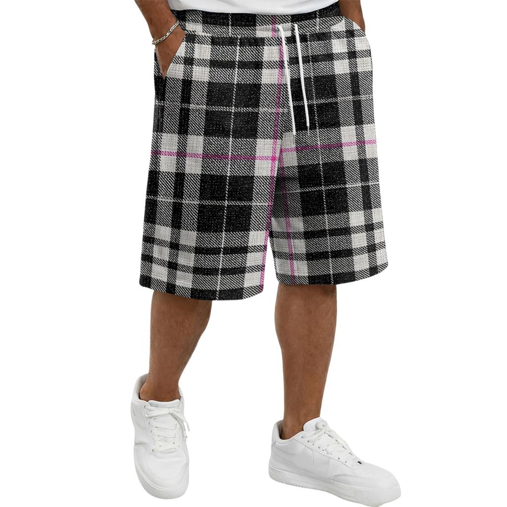 Men's Casual Plaid Drawstring Shorts Relaxed Fit Elastic Waistband Lightweight Breathable Fabric for Everyday Wear