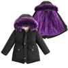 Children's Outerwear Winter Girls Jacket Fur Collar Lining with Velvet Hooded Thick Coat for Kids Children