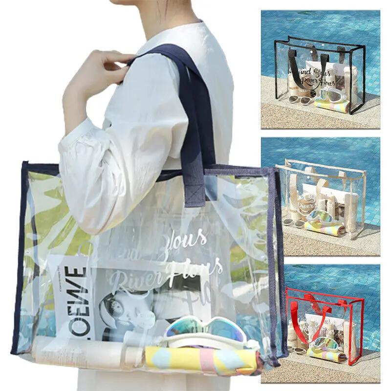 New Summer Women Fashion Clear Pvc Storage Bag Versatile Tote Bag Shoulder Bag For Swim Storage Shopping Waterproof Beach Bag