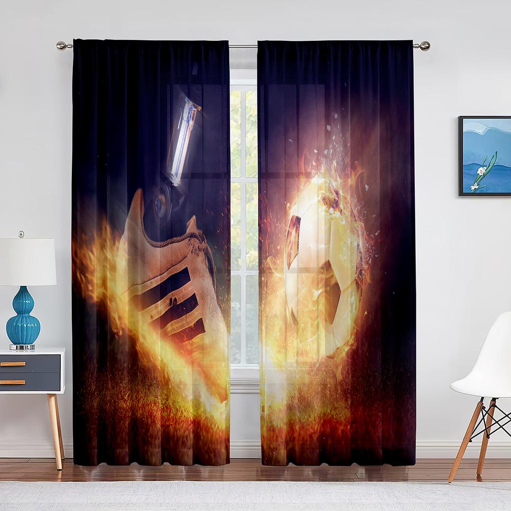 Soccer Striker Kicks The Ball Football Tulle Sheer Curtains for Living Room Bedroom Window Modern Tulle Voile Curtain Decoration
