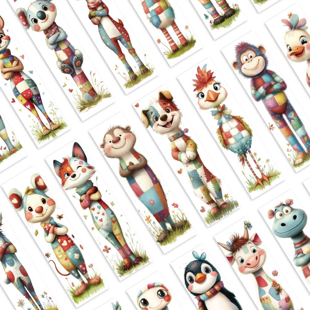 32pcs, cute animal collage bookmarks, whimsical bookmarks, birthday gifts, perfect for teachers, readers, and book lovers.