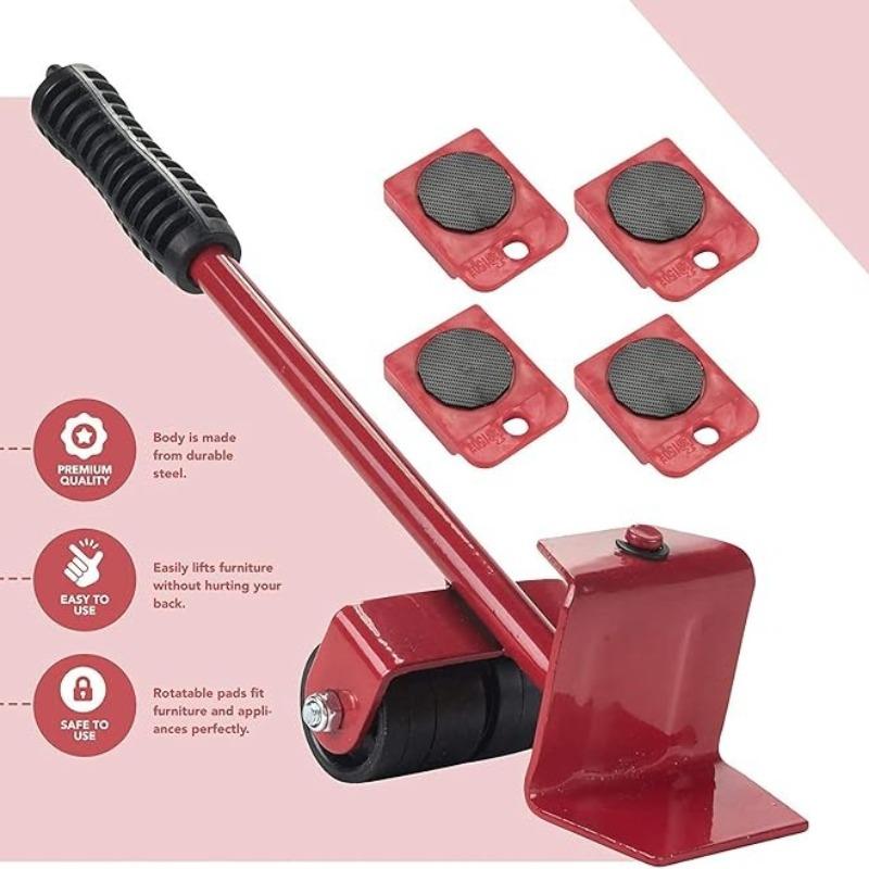 Set di 5 Pezzi Sollevatore e Trasportatore per Mobili Robusto, Ruote Girevoli a 360°, Scivoli per Mobili con Pad in Acciaio al Carbonio, Facile Spostamento per Divano, Frigorifero, Armadio
