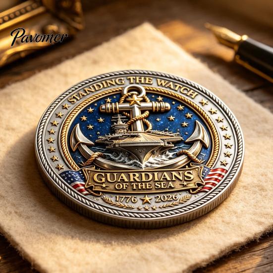 Moneta Souvenir Rotonda Challenge Coin Guardiani del Mare, Stavano di Guardia Moneta da Collezione Incisa su Entrambi i Lati Regalo per Veterano della Marina