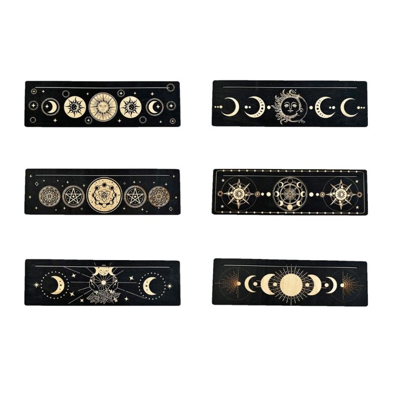 Moon Shape and Rectangle Cards Holder for Witch Divinations Tools Wood Tarot Cards Stand Holder Moon Phases Altar Base