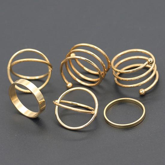 6Pcs/Set Women Golden Tone Stack Plain Slim Band Midi Ring Spiral Knuckle Rings