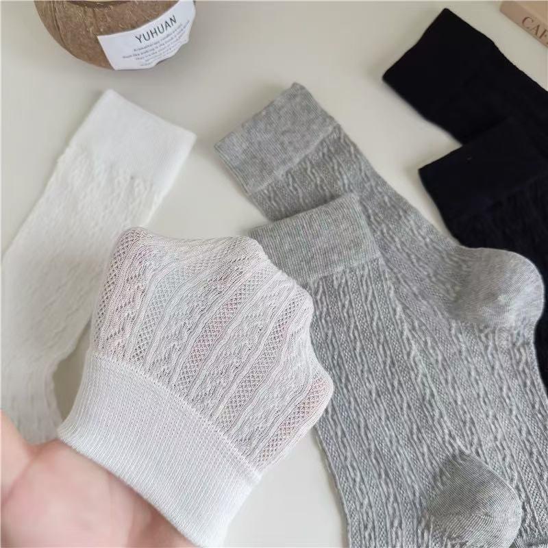 Female Spring and Summer Thin Style Pure Cotton Hemp Medium Tube Moon Cotton Socks