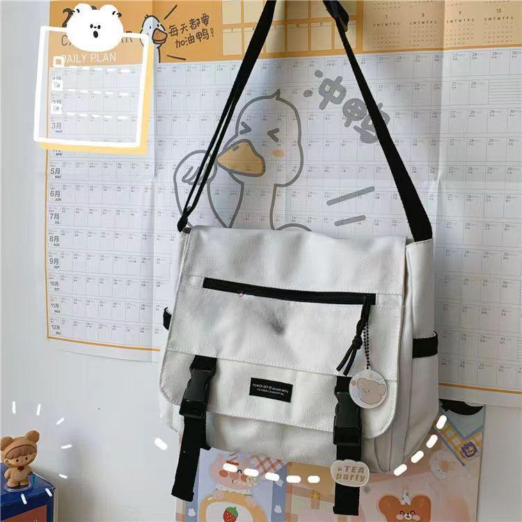 Japanische Harajuku Canvas Umhängetaschen Koreanische Retro INS Streetwear Crossbody Tasche Unisex Studenten Freizeit Umhängetaschen