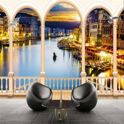Papel pintado fotográfico 3d Italia Venecia Paisaje Nocturno Artístico Arco Sala de estar dormitorio pared de fondo de sofá murales