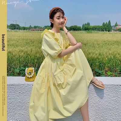 Abiti dolci gialli romantici francesi da donna di moda estiva