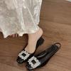Women's bag head sandals women's summer wear new Korean version of rhinestone French temperament fairy style silver thick heel shoes