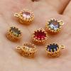 2 Piece Copper Birthstone Charms Round Multicolor Cubic Zirconia Gold Color Metal Pendants DIY Making Earrings Jewelry 9mm x 7mm