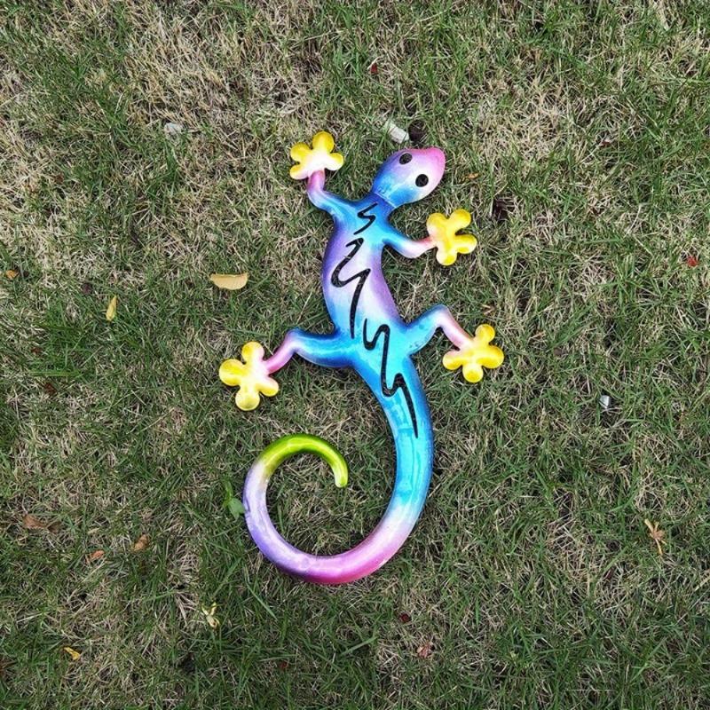 Żelazny ażurowy jaszczurka wisząca na ścianie Dom Rzemiosło metalowe Kolorowy gekon Dekoracja ścienna Sztuka dekoracyjna