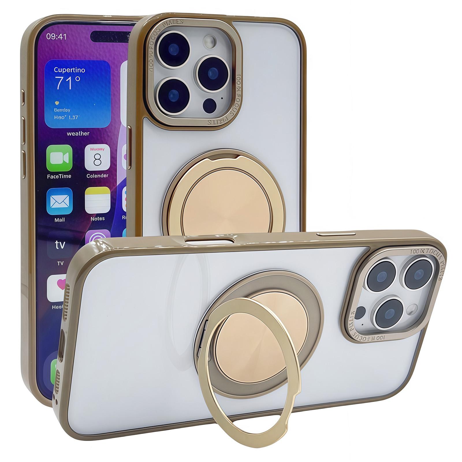 

For iPhone 15 Pro Max Magnetic Case Acrylic TPU Phone Back Cover with Kickstand C