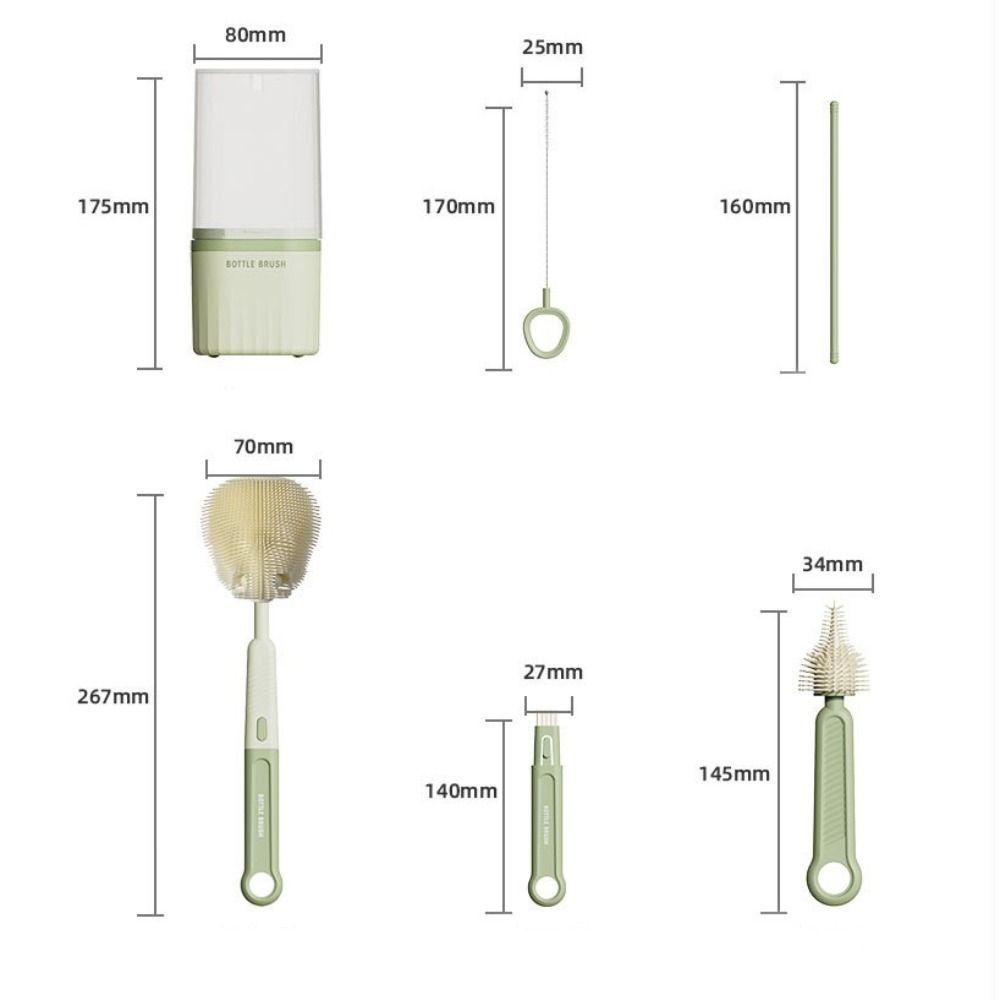 360-degree Rotating Baby Silicone Bottle Brush Long Handle Cleaning Tool Set Cleaning Brush