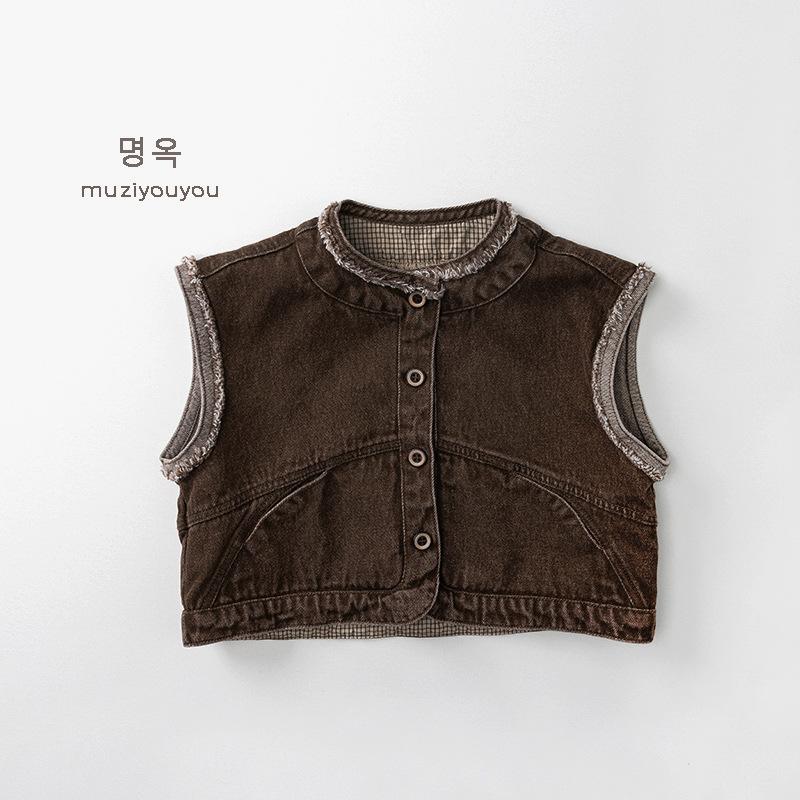 Vintage Unisex Kids Solid Sleeveless Cardigan Vest Casual Baby Outerwear