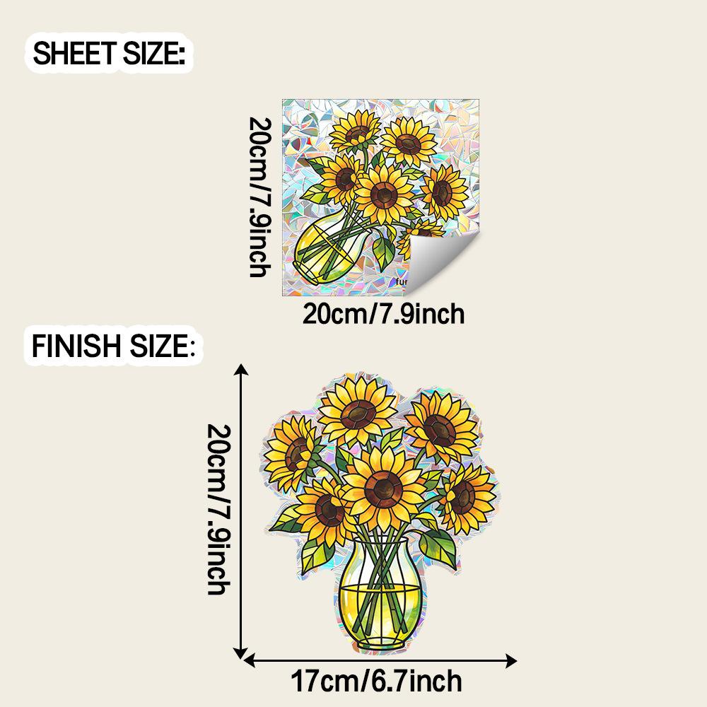 Laser-cut Glass Bottle Sunflower Home Glass Door and Window Decorative Beautifying Sticker