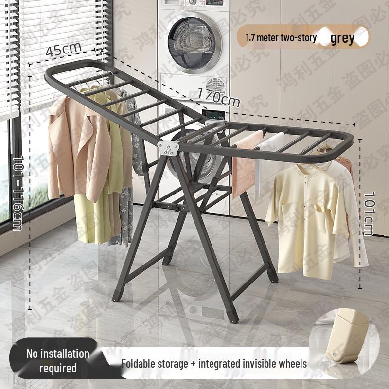 Folding Floor-Standing Clothes Drying Rack for Household, Bedroom, Balcony, Indoor Use - Ideal for Baby Clothes and Quilts.