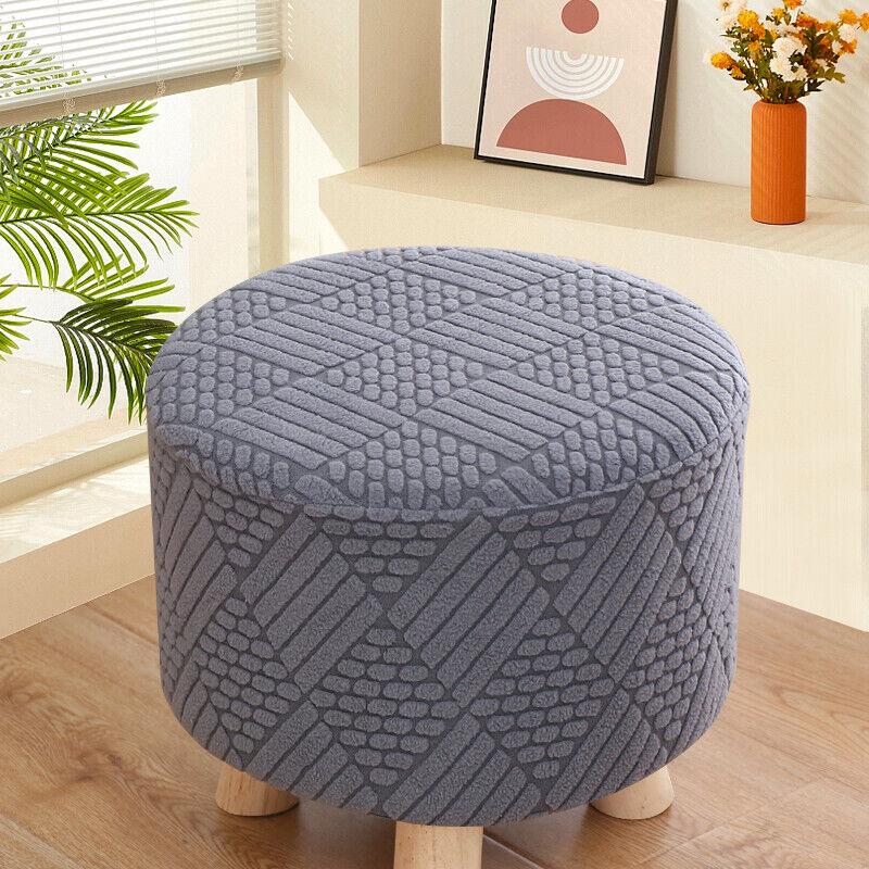 1pc Small Footstool Cover Round Square Stretch Jacquard Ottoman Slipcover Dustproof Seat Cover Living Room ChairCover Home Decor