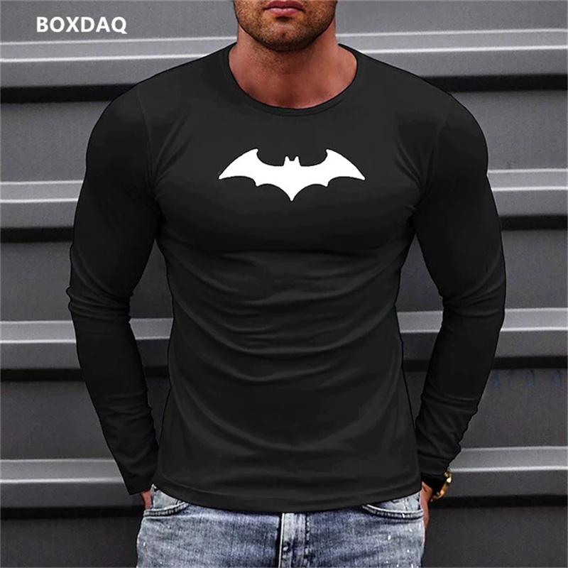 Bat Graphic 3D Printed Men's T-shirts Long Sleeve Street Style Hip Hop T-shirts Plus Size Loose Casual Sporty Tops Clothing