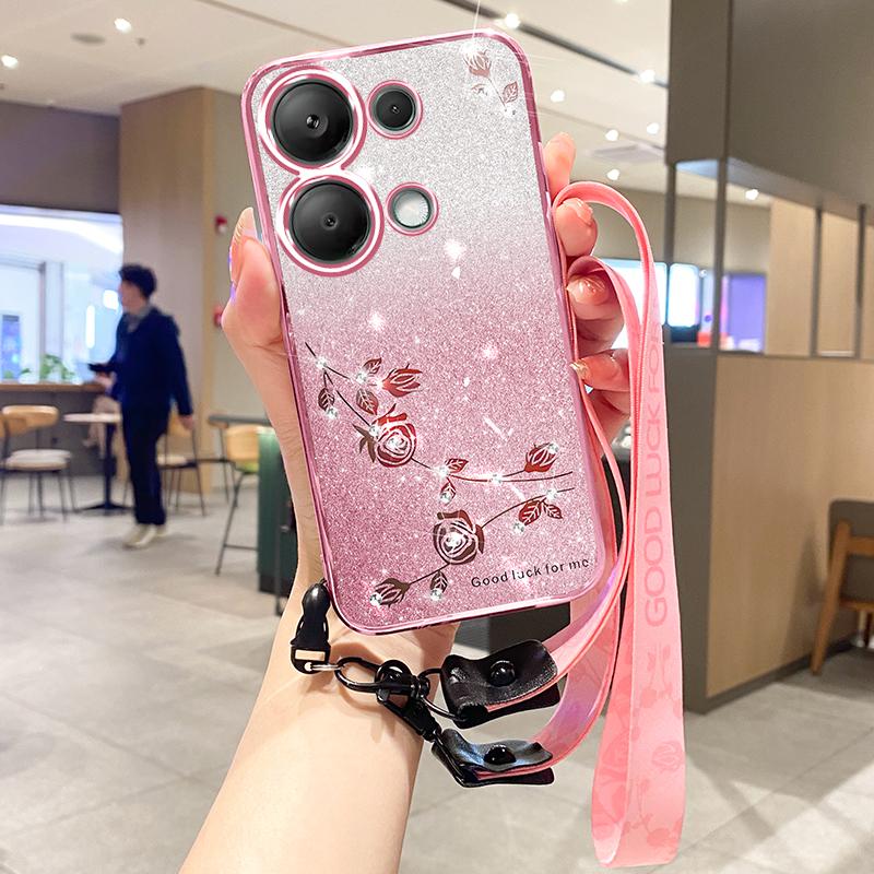 KADEM For Xiaomi Redmi Note 13 5G TPU Case Rhinestone Decor Phone Cover with Lanyard