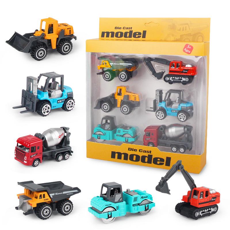 1:64 Alloy Engineering Car Set - 6-Piece Mini Pull-Back Toy for Kids