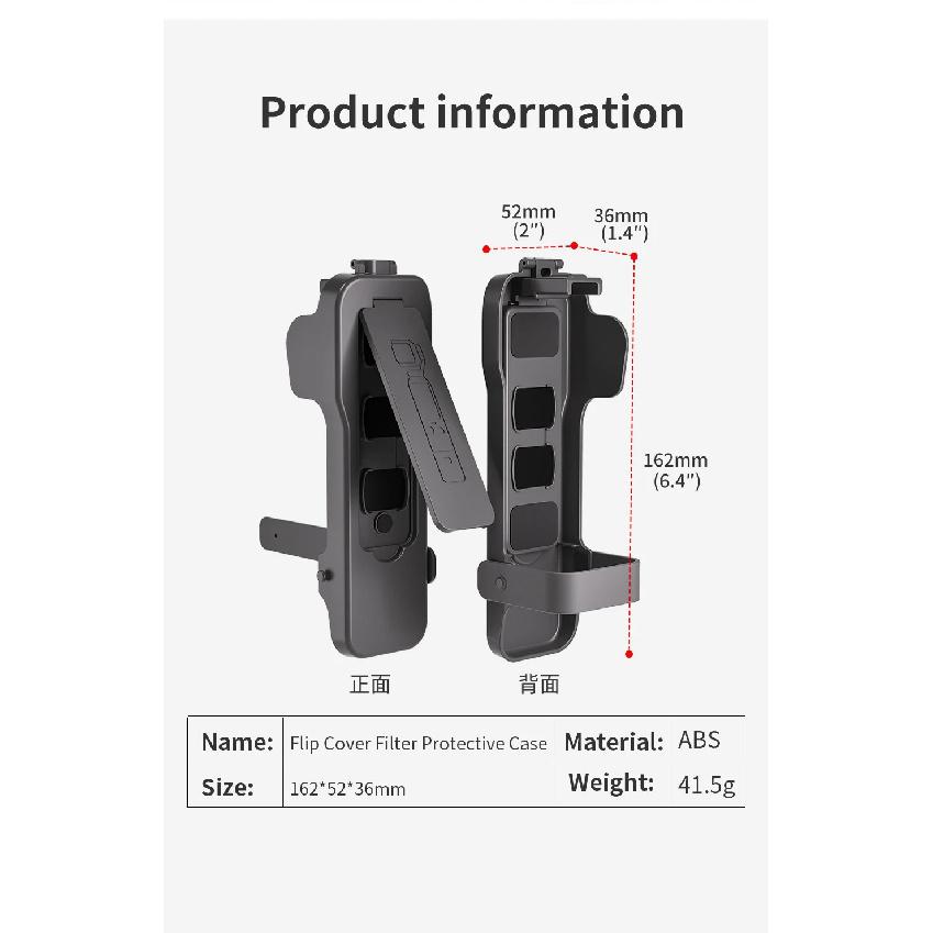 Flip Cover for DJI OSMO Pocket 3 Plastic Case Built-in 5 Filter Slots Anti-Scratch Cover with Straps for Pocket 3 Accessories
