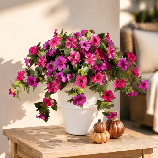 Fake Flowers for Outdoors Artificial Petunia Outdoors, Outdoor Planters, UV Resistant Petunias, Weatherproof Flower Bouquets Realistic Morning