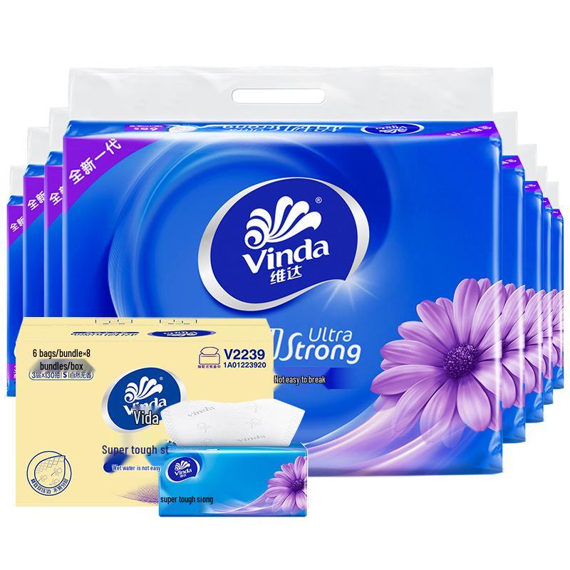 Vinda Ultra Strong 3-Ply Facial Tissue - 130 Sheets, 6 Packs (S Size) Household Value Pack
