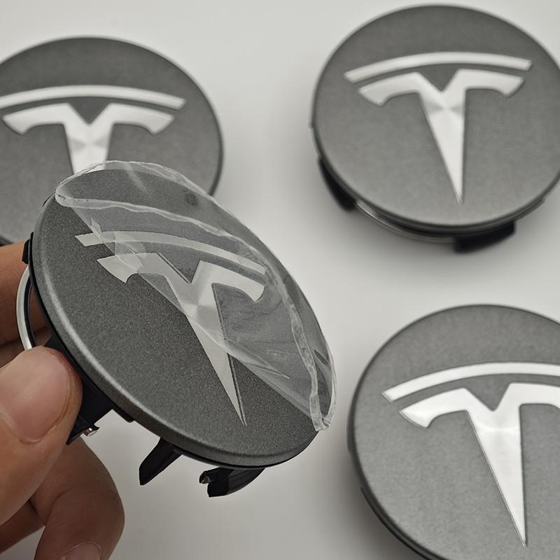 AGLNX1 4pcs 56mm Light Grey Car Wheel Center Cap Logo Badge Emblem For Tesla Original Hub Caps Model 3 Model Y Model S X Accessories