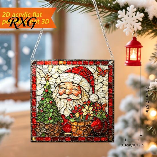 Atmosphere Decoration for Windows Colorful Acrylic Suncatcher, Stained Glass Style Christmas Hanging Ornaments, Santa Claus Decorations Snowman