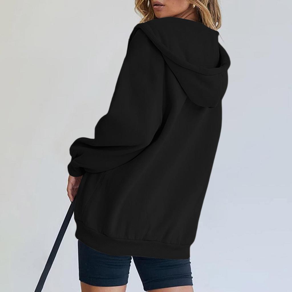 Women's Fashionable Loose Casual Cardigan Button Drawstring Hooded Sweatshirt