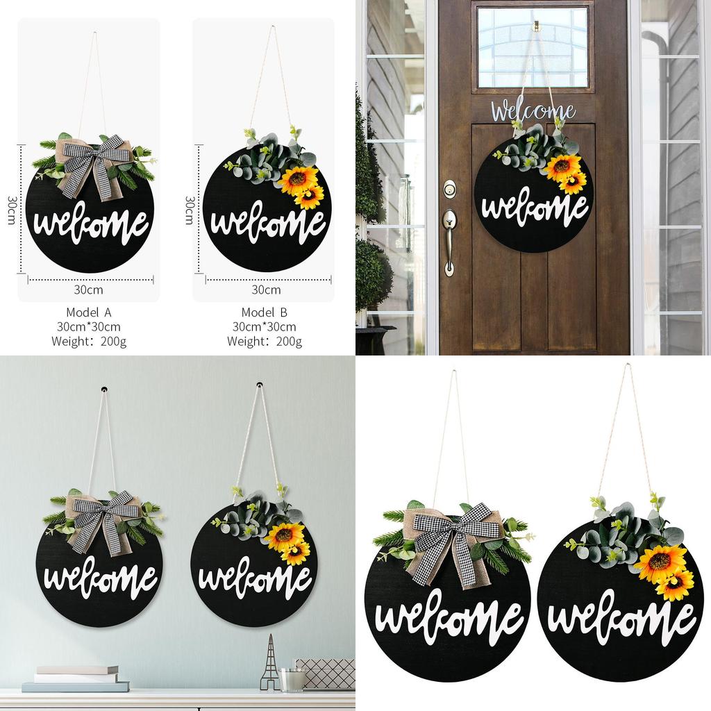 Rustic Wooden Welcome Door Sign With Beautiful Sunflower And Bow Decor For Home