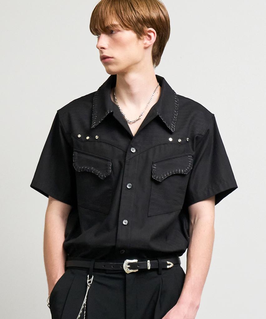 RAD FICTION Rusty Hand Stitch Curved Line Shirt / Black Stripe
