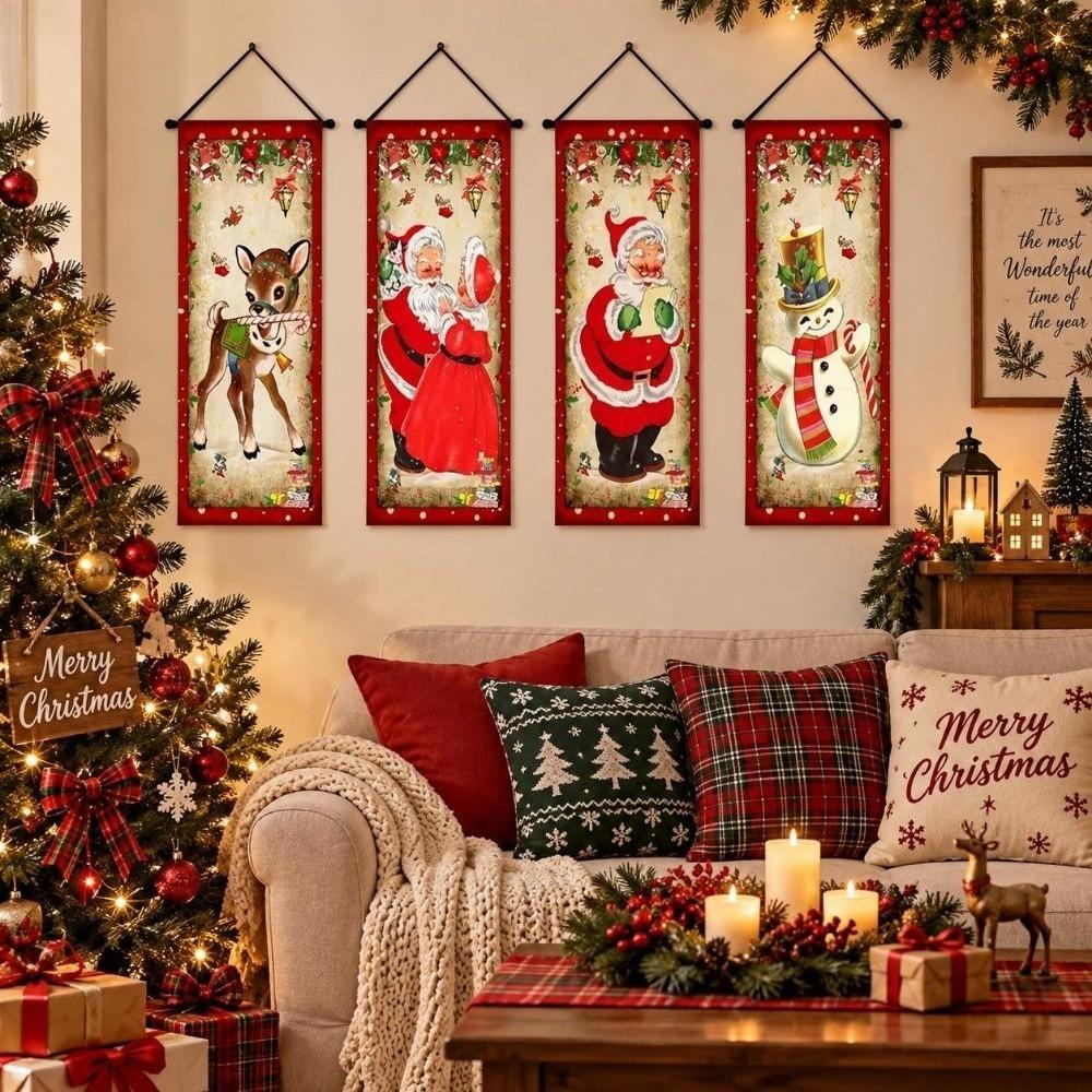 4pcs 2D Flat Christmas Flag Banners Snowman Xmas Decoration Indoor Decoration