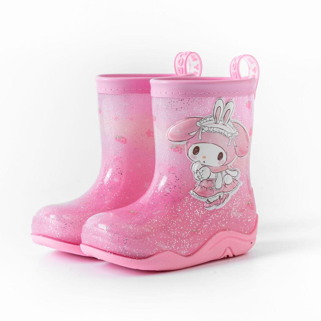 Sanrio Kids Waterproof Girls' Winter Rain Boots with Fleece Lining, Non-Slip Outdoor Rubber Boots