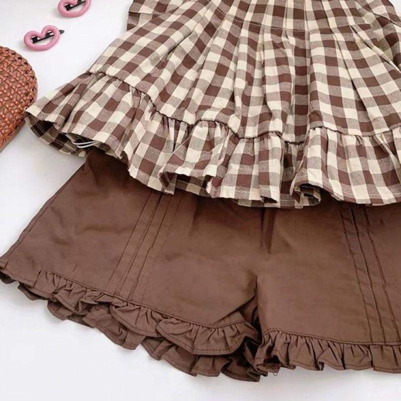 Стильный летний наряд для девочек, включающий шикарный коричневый клетчатый топ-майку и шорты. Shorts,80cm/31.50in
