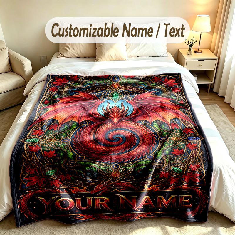 Dragon Phoenix Theme Soft Blanket Personalized Custom Name Text Print Warm Blanket Home Sofa Bedroom Decor