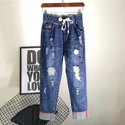Modische Knöchellange Haremjeans 25-40 Damen Denimhosen Streetwear Zerrissen High Waist Baggy Jeans Übergröße