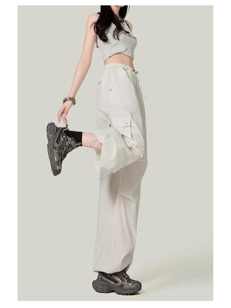 Women's Retro High-Waist Wide-Leg Quick-Dry Cargo Pants