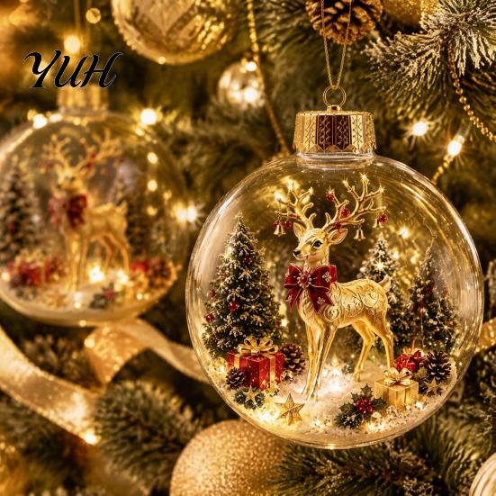 Bulk Decorative Baubles Clear Christmas Ball Ornaments, Acrylic Hanging Decoration with Gingerbread House Small Gifts Reindeer Santa Tree Inside