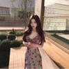 French Gentle Wind, Advanced Sense of Ruffle Leaf Edge Temperament V-neck Floral Dress, Summer Waist and Thin Sleeveless Long Dress